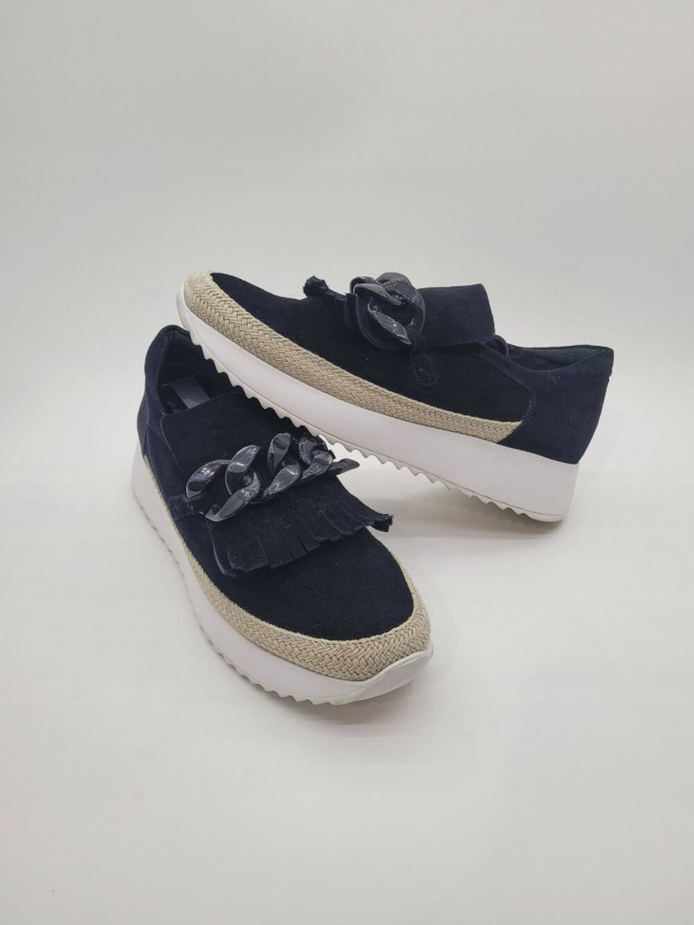 Vaneli Qerene Kiltie Tassel Slip On Black Suede Espadrille Trim Sneaker Size 8